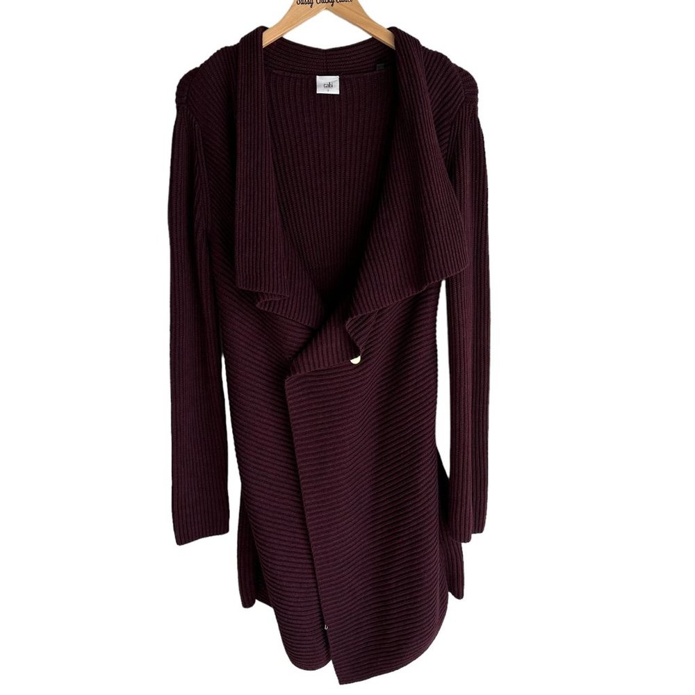 CABI Regal Mulberry Ladies Long Ribbed Career Cardigan Sweater, S - Picture 2 of 7